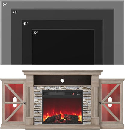 QUW Electric Fireplace TV Stand, Modern TV Console Table