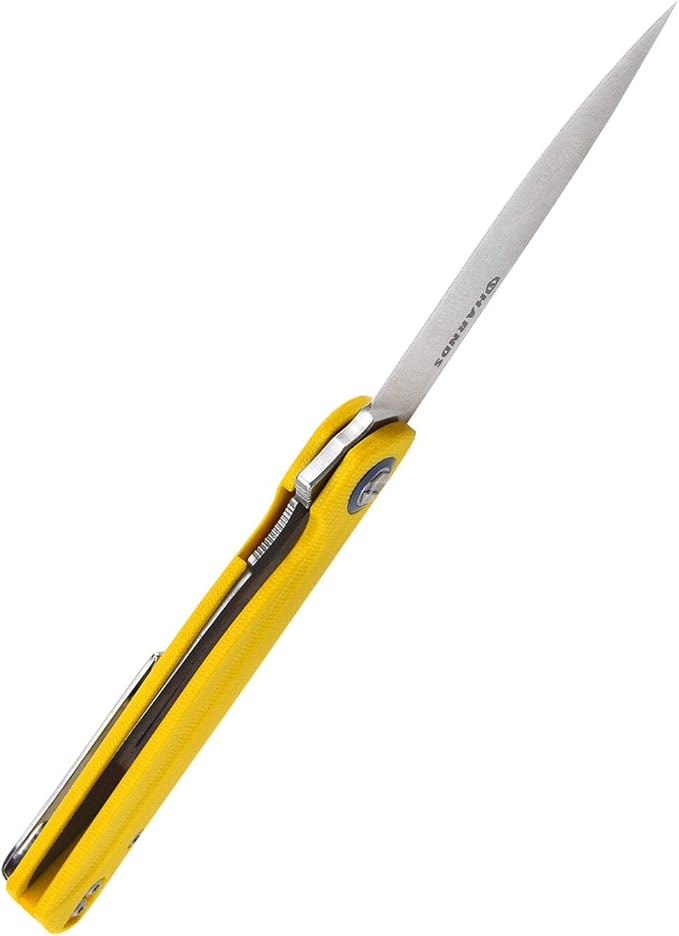 Wind Pocket Knife Flipper Sandvik Steel G10 Handle Folding Knife Ball Bearing with 2-Position Clip for Camping Survival and EDC (Yellow)