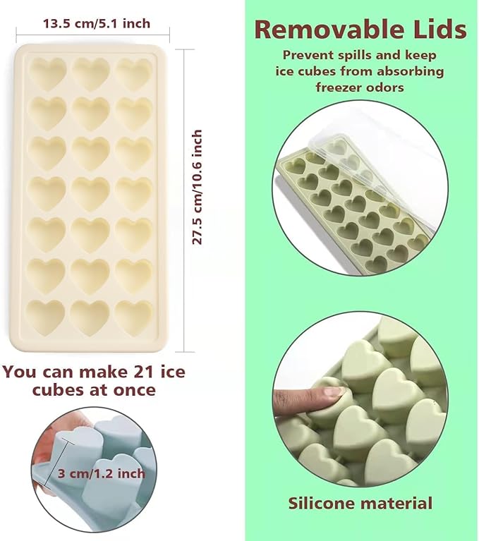 Heart Shape Ice Cube Tray, 21 Holes Silicone Ice Cube Mold