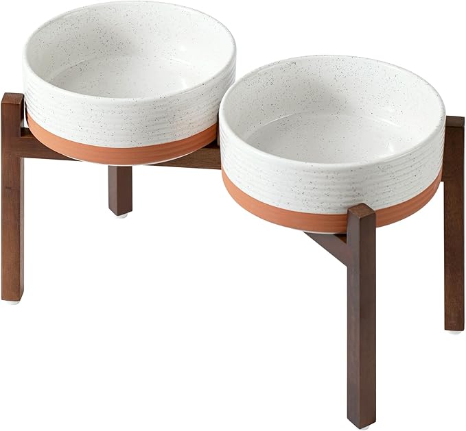 Ceramic 8.2inch Raised Double Dog Bowls Set