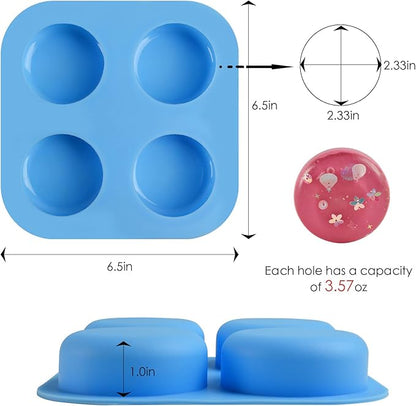 Sakolla 2 Pack 4 Cavity Round Silicone Soap Molds Cylinder Handmade Soap Molds for Soap Making Supplies DIY Bath Bombs Shower Steamer Lotion Bars Cake Baking Candle Tray
