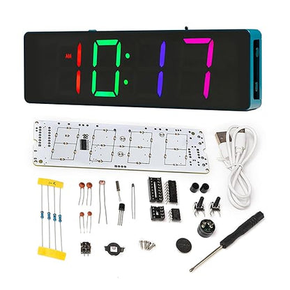 EIELE Soldering Practice Kit 4-Digit RGB Colour LED Digital Clock Kit with colourful case Suitable for students and beginners to solder and learn Adult Electronic Soldering Projects (blue case)