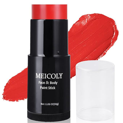 MEICOLY Devil Red Face Body Paint Stick (1.06 Oz),Sweatproof Waterproof Face Piant for Clown Joker Demon Vampire Spiderman Halloween Makeup,Cream Blendable Full Body Paint,Red Eye Black Stick