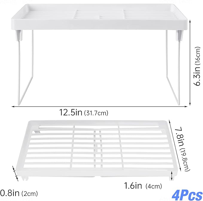 NiHome 4-Pack Stackable Plastic Kitchen Storage Shelf Foldable Rack