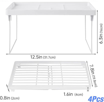NiHome 4-Pack Stackable Plastic Kitchen Storage Shelf Foldable Rack