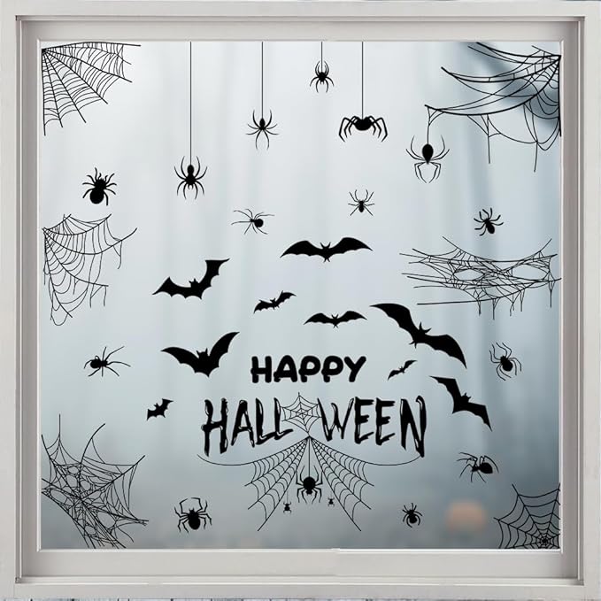 Halloween Bat and Spider Web Window Stickers Set - Horror Decoration Window Door Glass Stickers Ghost House Party Set Home Living Room Windows, Front Door Glass, Office Partitions, Store Showcases