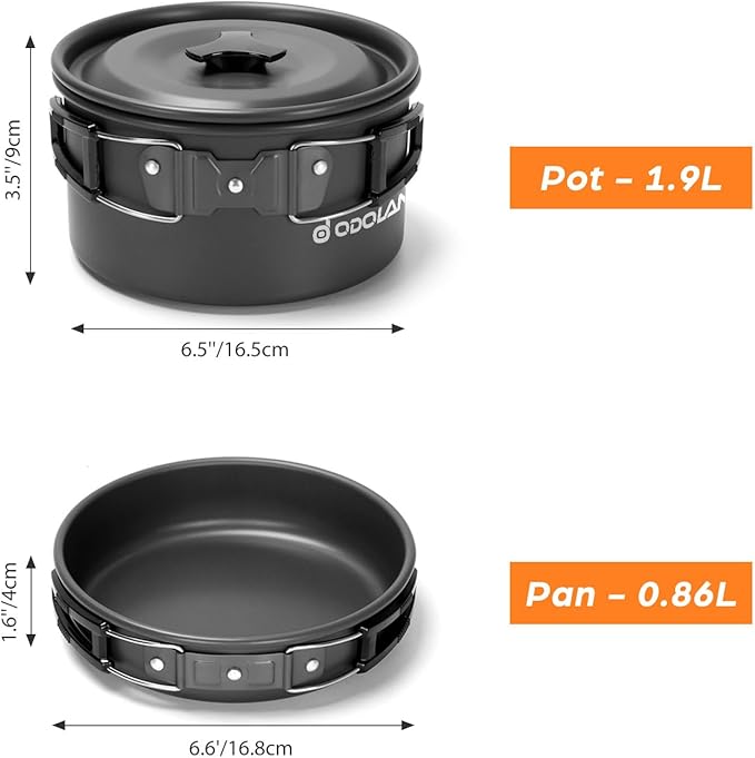 Odoland 16pcs Camping Cookware Set with Folding Camping Stove, Non-Stick Lightweight Pot Pan Kettle Set with Stainless Steel Cups Plates Forks Knives Spoons for Camping Backpacking Outdoor Picnic