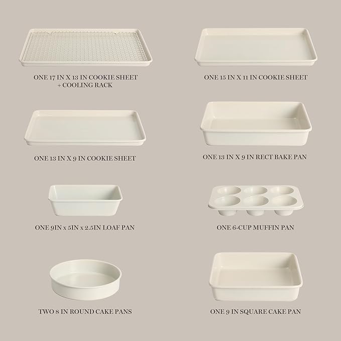 Martha Stewart Gallen 10 Piece Baking Pans Ceramic PFA Free Non Toxic Non Stick