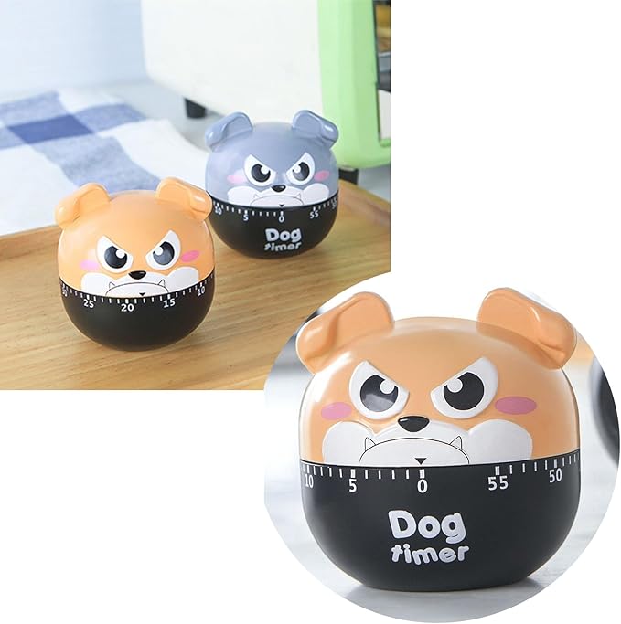 Cute Dog Kitchen Timer Manual Mechanical Rotating Alarm 55 Minutes Countdown
