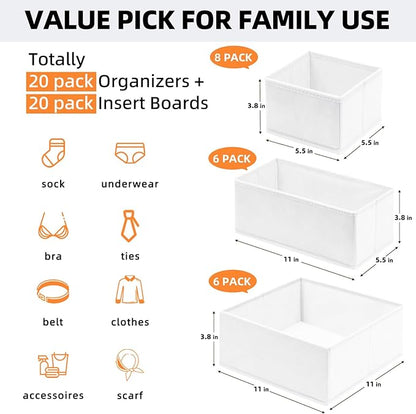【FAMILY PACK】Drawer Organizer Clothes, 20 Pack Dresser Organizer Bins