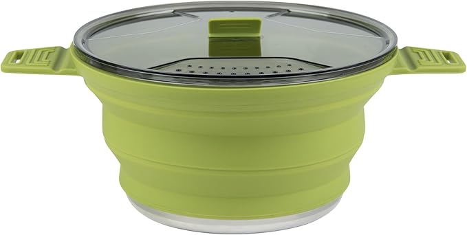 Restaurantware-Hi Tek 2.5 Liter Collapsible Camping Pot, 1 Portable Cook Pot - With Lid, Stainless Steel Bottom, Silicone Camping Cookware, For Travel Or Outdoor Hiking- Restaurantware