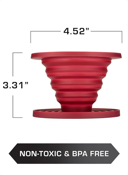COLETTI Sierra Camping Pour Over Coffee Dripper - Collapsible Pour Over Coffee Dripper - Includes Pack of Paper Filters [Red, Pack of 2]