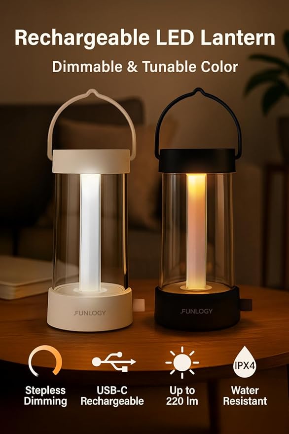 Lantern - Rechargeable LED Camping Lantern, Vintage 360° Dimmable Light , 4000mAh Power Bank, High CRI 95, IPX4 Water-Resistant, Portable for Home, Emergency, Outdoor, White