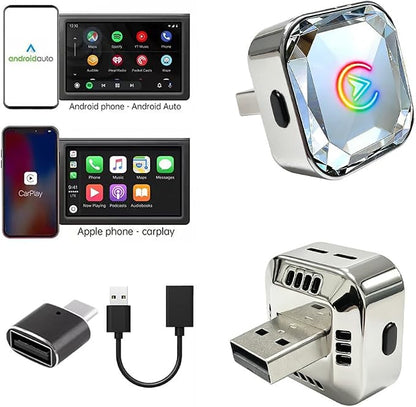 2 in 1 Wireless CarPlay and Android Auto Adapter for Peugeot 308 2017 2018 2019 2020 2021 2022 2023 2024, Mini CarPlay Dongle Converts Wired to Wireless, Fast Auto-Connect