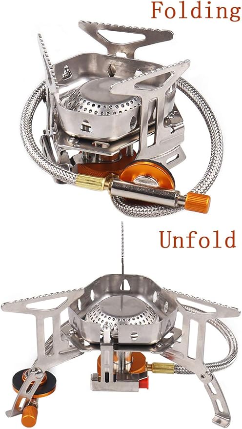 Windproof Portable Backpacking Stove Burner with Piezo Ignition,Stove Adapter,Plastic Storage Box,Strong Firepower,Lightweight,Propane Butane Stove for Indoor Outdoor Camping Hiking and Picnic