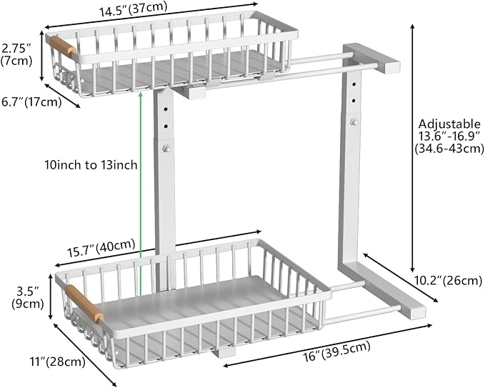 Merrylun Under Sink Organizers, 5 Adjustable Height，Metal Pull Out Under Sink