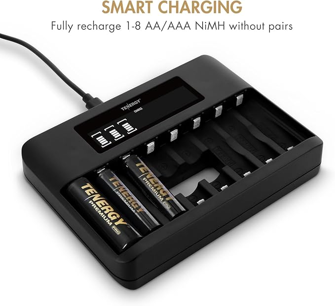 Tenergy 8 Count AA NiMH Premium Pro Rechargeable Batteries and TN480U 8-Bay LCD