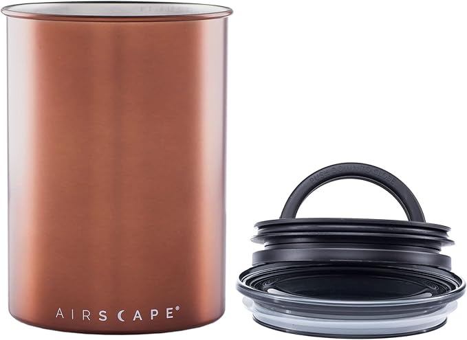 Planetary Design Airscape Stainless Steel Coffee Canister | Food Storage Container | US Patented Inner Plunger Lid REMOVES Excess Oxygen | Don't Buy airtight, Buy AIR-Less | (Medium, Brushed Copper)