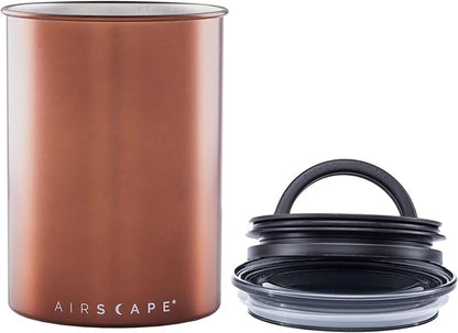 Planetary Design Airscape Stainless Steel Coffee Canister | Food Storage Container | US Patented Inner Plunger Lid REMOVES Excess Oxygen | Don't Buy airtight, Buy AIR-Less | (Medium, Brushed Copper)