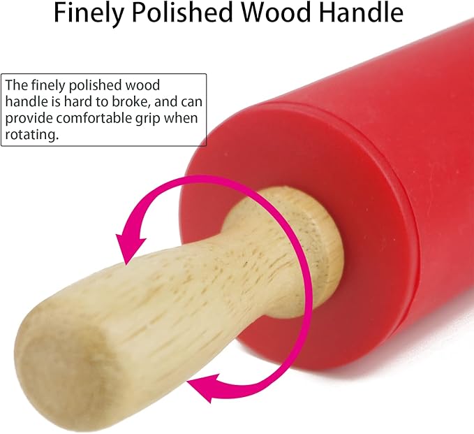 Silicone Rolling Pin for Baking Non-stick Rolling Pin Dough Roller Wooden