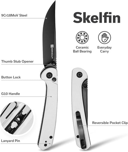 SENCUT Skelfin Pocket Knife for EDC, Folding Knife with 3.3'' Blade & G10 Handle, for Camping Hiking S25007-1 (White)