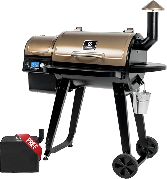 Z GRILLS ZPG-450A2 Wood Pellet Grill & Smoker, PID V2.1 Controller, 459 Sq in Cook Area, Foldbale Shelf, Meat Probe, Rain Cover, 8 in 1 BBQ Grill Outdoor Auto Temperature Control, Bronze