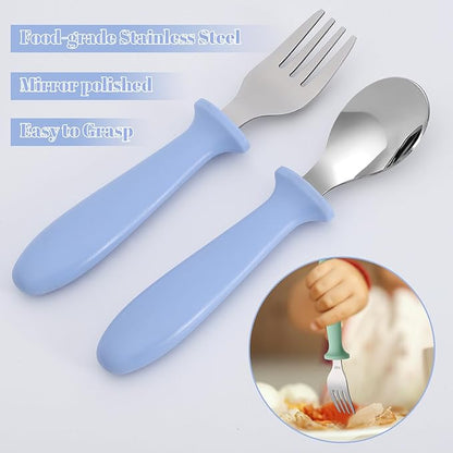 Pimoys 6 Pieces Toddler Utensils Forks and Spoons,Kids Silverware Set with Plastic Handle Stainless Steel Toddler Silverware,Dishwasher Safe