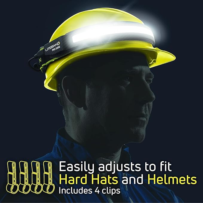 OPTIMAL VENTURES Liteband PRO Series Wide-Beam Adjustable Personal Headlamp, 210° Illumination, Battery-Powered, Fits Hard Hats and Helmets (High Visibility Yellow, 1000 Lumen Bundles)