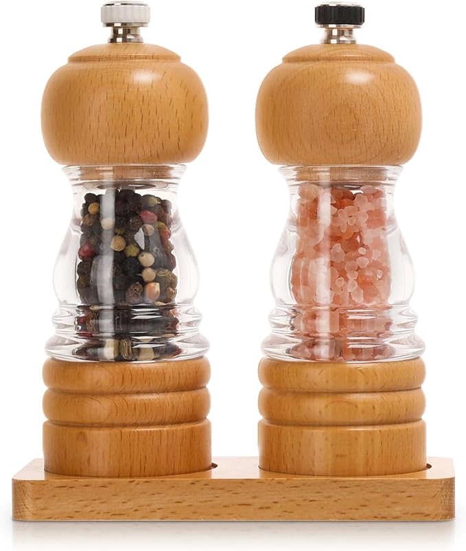 Salt and Pepper Grinder Set, Refillable and Adjustable Grinder