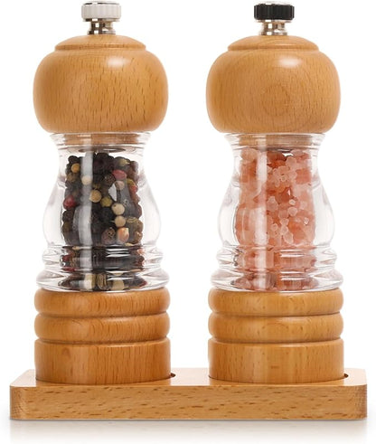 Salt and Pepper Grinder Set, Refillable and Adjustable Grinder
