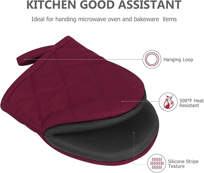 Oven Mitts and Pot Holders Set, Heat Resistant Silicone Kitchen Mini Oven