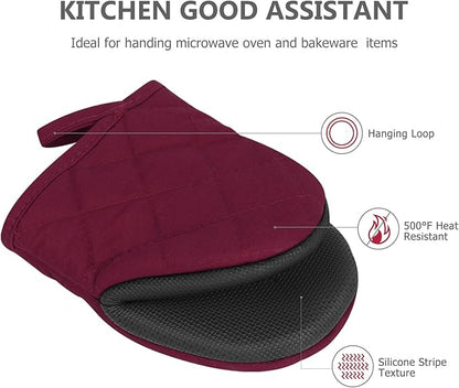Oven Mitts and Pot Holders Set, Heat Resistant Silicone Kitchen Mini Oven