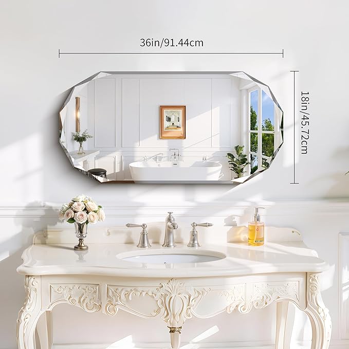 GLASHOM Beveled Edge Frameless Bathroom Mirror, Oval Wall Mirror