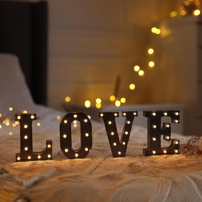 Foaky Black LED Letter Lights for Room Decor - Bedroom Wall Decor, Alphabet Lights for Home, Wedding, Party - Battery Operated （J）