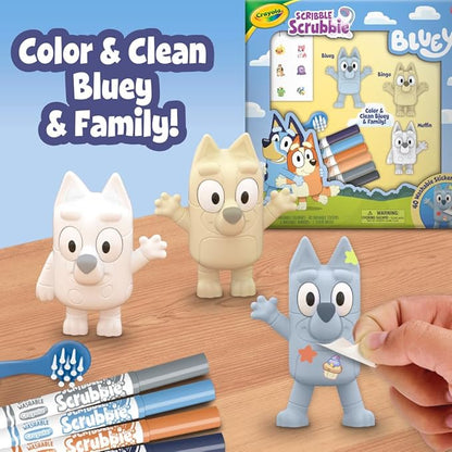 Crayola Scribble Scrubbies Deluxe Bluey Playset (3ct), Toddler Arts & Crafts Kit, Washable Stickers, Bluey Toys, Coloring Gift for Kids, Ages 3+