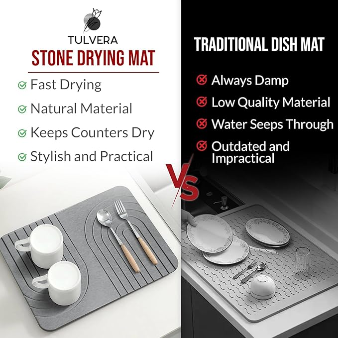 Stone Dish Drying Mat for Kitchen Counter – Diatomaceous Earth Drying Mat |