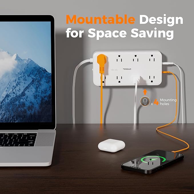 Power Strip with Surge Protection, TESSAN Flat Plug Extension Cord with 8