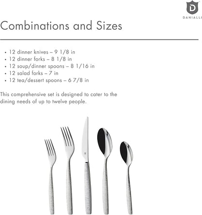 Engraved Silverware Set for 12 | 18/10 Stainless Steel Flatware with Mirror Finish and Engraved Handles | Heavy-Duty, Dishwasher Safe, Built to Last (60-Piece, Mezzano Engraved)