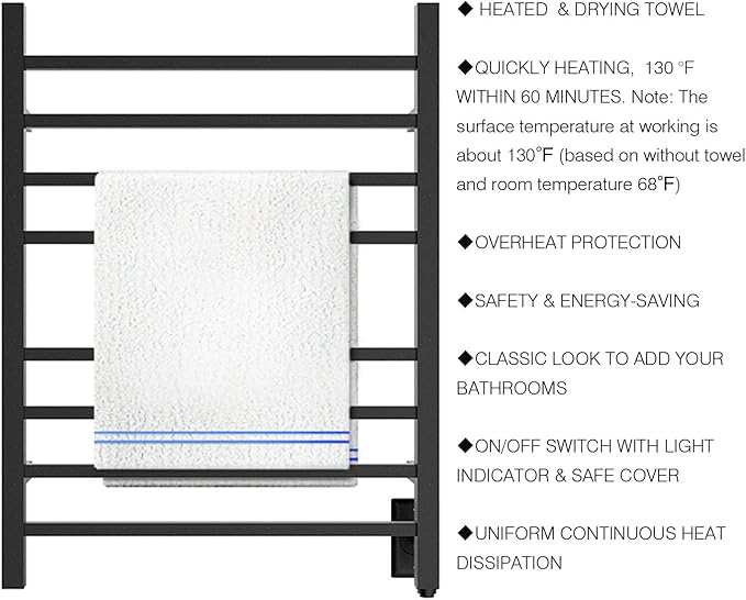 HEATGENE Towel Warmer, Heated Towel Warmer Rack, Wall-Mounted Hardwired/Plug-in