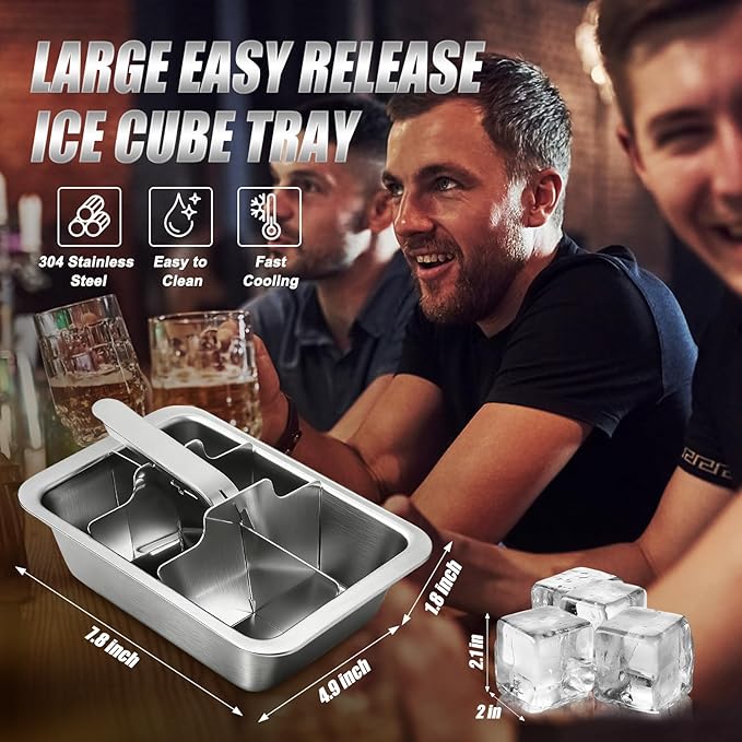 Ice Cube Trays, 2 Pack Large 6-cube Stainless Steel Ice Cube Trays