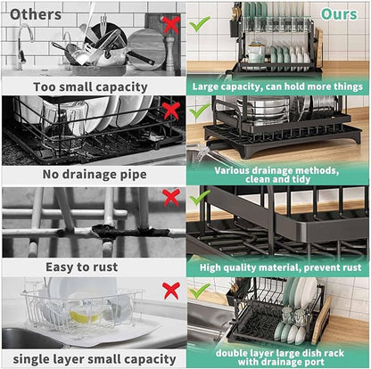 XLMYS Dish Drying Rack, 2 Tier Large Dish Drying Rack