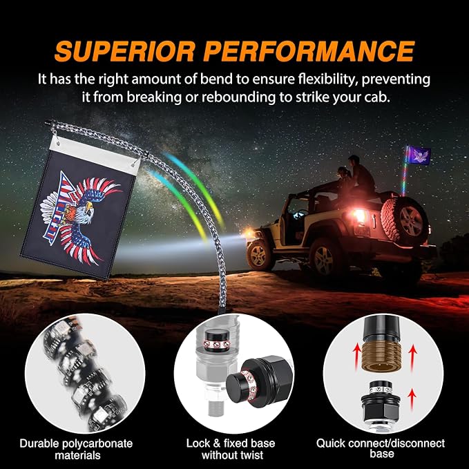 Nilight RGB Whip Light 1PC 4FT Lighted Antenna Whips with Remote & App Control DIY Chasing Patterns Brake Reverse Lights for ATV UTV Polaris RZR Can-am Dune Buggy Pickup Trucks Jeep