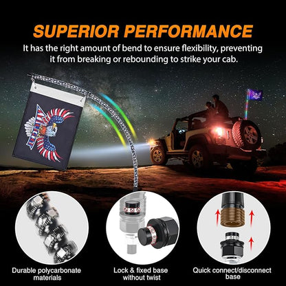 Nilight RGB Whip Light 1PC 4FT Lighted Antenna Whips with Remote & App Control DIY Chasing Patterns Brake Reverse Lights for ATV UTV Polaris RZR Can-am Dune Buggy Pickup Trucks Jeep