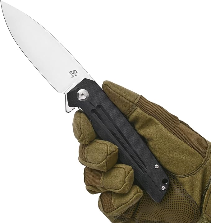 Sitivien ST152 Folding Knife,K110(D2) Steel Blade with G10 Handle EDC Tool Knife for Outdoor Camping,Hiking,Fishing(Black)