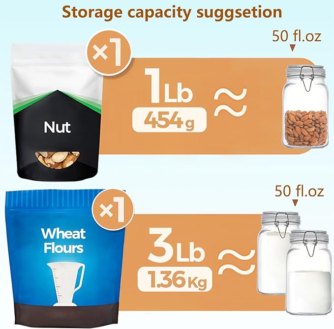 50oz Square Glass Food Storage Jars Storage Container with Clear Preserving Seal Wire Clip Fastening for Kitchen Canning Flour, Cereal, Pasta, Sugar, Beans