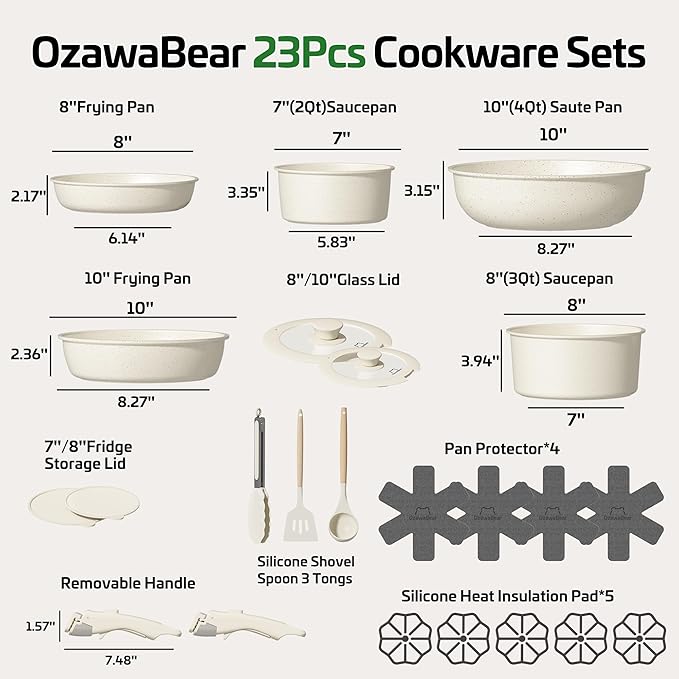 23 Pcs Pots and Pans Set Non Stick, Ceramic Cookware Set Non Toxic