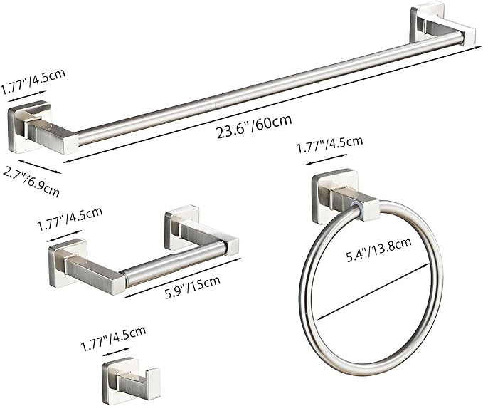 Brushed Nickel Bathroom Hardware Set 4 Pieces, Bathroom Accessories Set