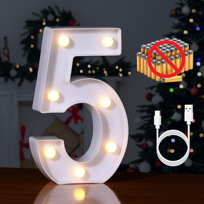 Foaky Rechargeable LED Letter Lights Sign Marquee Light Up Letters Sign for Night Light Wedding/Birthday Party Christmas Lamp Home Bar Decoration (5)