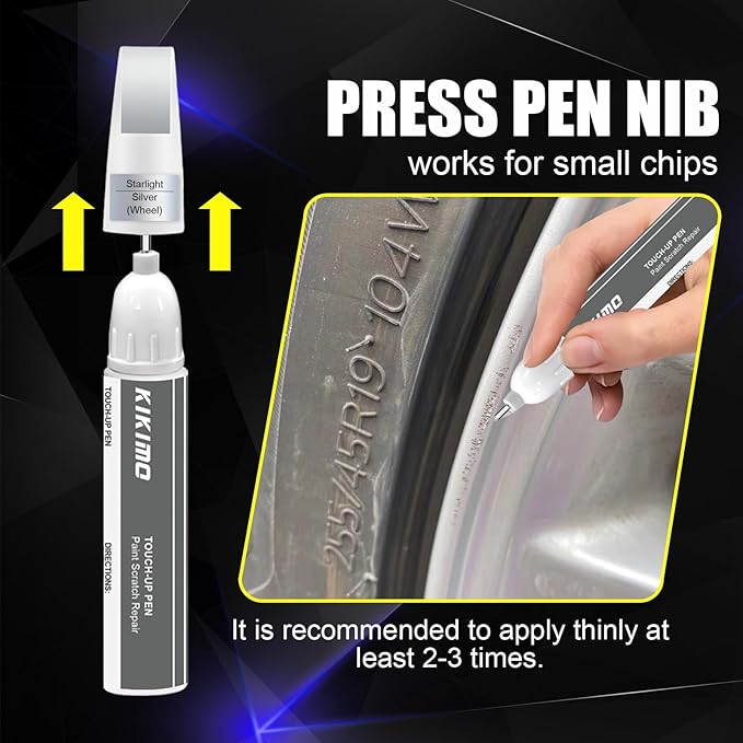 KIKIMO Midnight Silver Rim Touch Up Paint for Tesla Model 3 18'' Aero Wheel/Model S 19'' Tempest Wheel, 2 In 1 Wheel Scratches Repair with Pen Tip and Brush, Color-Matched for Quick & Easy Fix