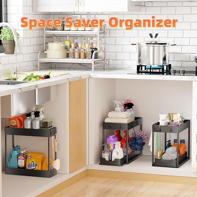 Simple Trending 3 Pack Under Sink Organizer, Pull-Out Cabinet Organizer Drawer